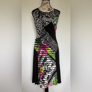 Joseph Ribkoff Dress, Black, white, pink & green with sparkly sequins size 6